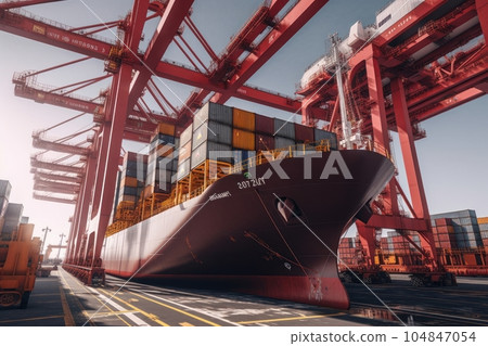 Port cranes loading containers on board a ship... - Stock Illustration ...