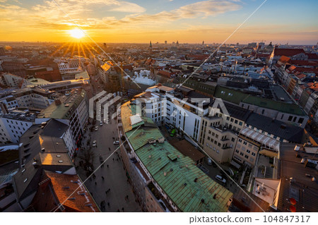 .Aerial top view of Munich city, old town hall and historic buildings, Bavaria Germany 104847317