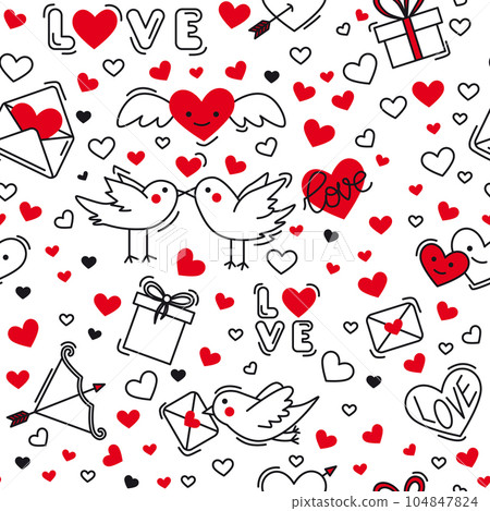 Vector background in doodle style for Valentine's Day. Vector background in doodle style for Valentine's Day. 104847824