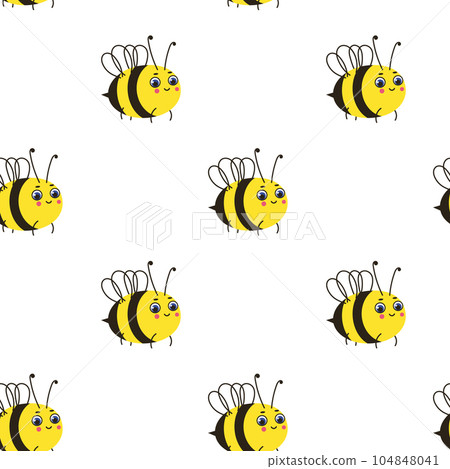 Pattern with cute cartoon bees on a white background. Pattern with cute cartoon bees on a white background. 104848041