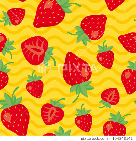 Seamless pattern with strawberries on a yellow background with waves. Seamless pattern with strawberries on a yellow background with waves. 104848141