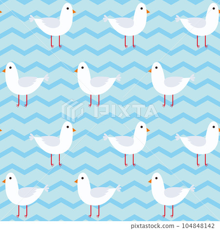 Seamless pattern with seagulls and zig zags. Seamless pattern with seagulls and zig zags. 104848142