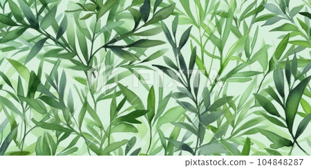 Aromatic Tarragon Herbs Background, Horizontal Watercolor Illustration. Healthy Vegetarian Diet. Ai Generated Soft Colored Watercolor Illustration with Delicious Aromatic Tarragon Herbs. 104848287