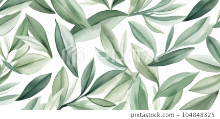 Aromatic Bay leaves Spice Background, Horizontal Watercolor Illustration. Healthy Vegetarian Diet. Ai Generated Soft Colored Watercolor Illustration with Delicious Flavory Bay leaves Spice. 104848325