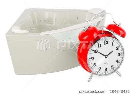 Hot tub with alarm clock, 3D rendering Hot tub with alarm clock, 3D rendering 104848421