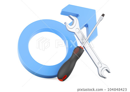 Male gender symbol with screwdriver and wrench. 3D rendering 104848423