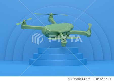 Abstract scene or podium with drone or quad copter with action camera Abstract scene or podium with drone or quad copter with action camera 104848595