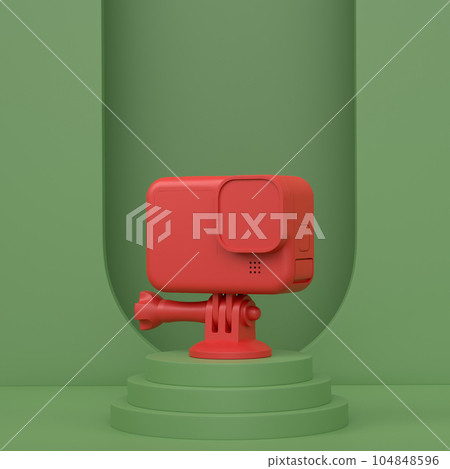 Abstract scene or podium with photo and video action camera on monochrome 104848596