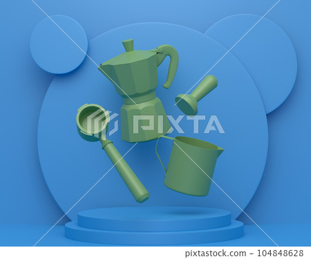 Abstract scene or podium with kitchen appliances and utensils on monochrome. 104848628
