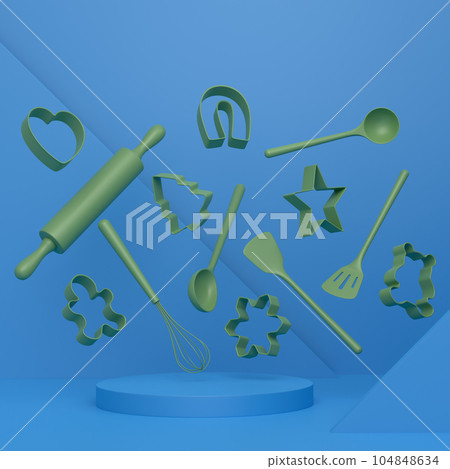 Abstract scene or podium with kitchen utensil on monochrome. Abstract scene or podium with kitchen utensil on monochrome. 104848634