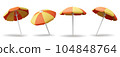 Set of Realistic detailed 3d summer sun umbrella for beach and pool. 104848764