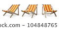 Set of Beach chaise longue for summer rest. Wooden deck chair. 104848765