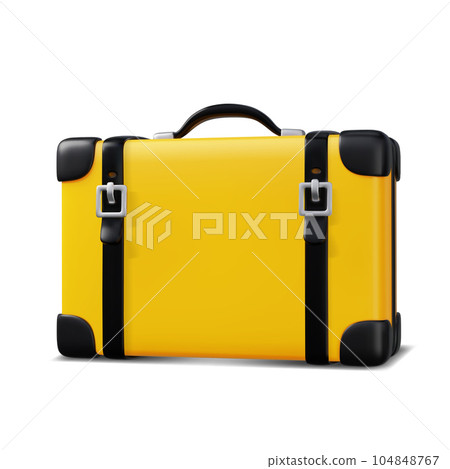 3D luggage, vacation icon. Yellow vintage suitcase for holiday, tourism, travel 104848767