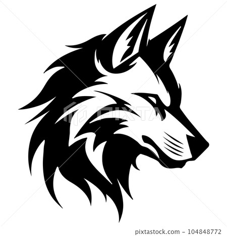 Wolf Black and White Head Minimalist Vector Tattoo Design Element. Wild Animal Mascott Illustration. Wolf Black and White Head Minimalist Vector Tattoo Design Element. Wild Animal Mascott Illustration. 104848772
