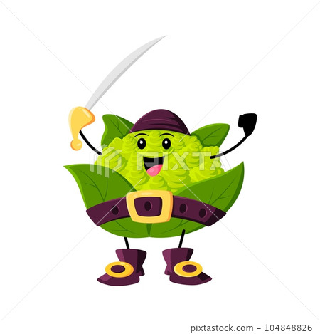 Cartoon romanesco cabbage pirate and corsair vegetable character. Isolated vector adventurous veggies personage with saber and mischievous grin, ready to set sail on daring adventures in the high seas Cartoon romanesco cabbage pirate and corsair vegetable character. Isolated vector adventurous veggies personage with saber and mischievous grin, ready to set sail on daring adventures in the high seas 104848826