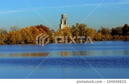 Autumn view of a lake in Colorado. 104848828