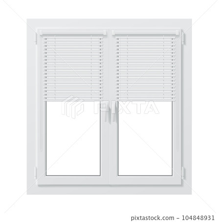 Realistic pvc window, plastic jalousie. Isolated 3d vector durable, weather-resistant shutters suitable for modern homes, buildings, and offices, provides natural light, easy to install and maintain Realistic pvc window, plastic jalousie. Isolated 3d vector durable, weather-resistant shutters suitable for modern homes, buildings, and offices, provides natural light, easy to install and maintain 104848931