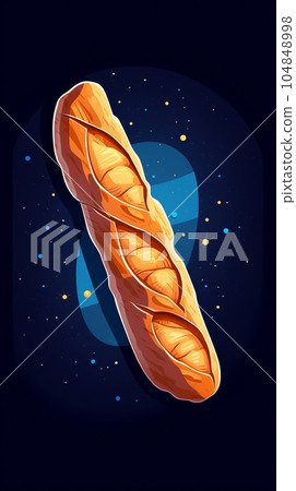Freshly Baked Baguette Bread On Dark Background, Vertical Trendy Illustration. Crusty Pastry, Gourmet Bakery. Ai Generated Bright Trendy Illustration with Aromatic Traditional Baguette Bread. 104848998