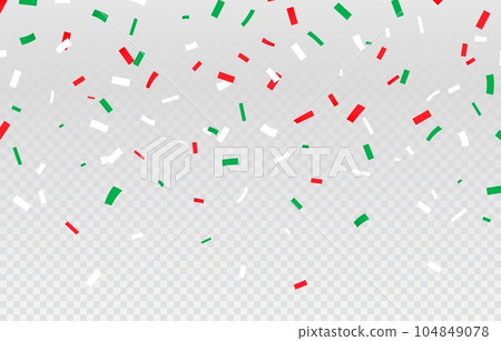 Circus mexico independence day red, green and white confetti rain down in celebration, creating a festive atmosphere full of joy and patriotism. Isolated cartoon vector festive decor falling down 104849078