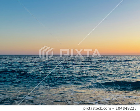 Scenic sunset over Ioninan sea in Vlore Albania . Scenic sunset over Ioninan sea in Vlore Albania . 104849225
