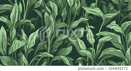 Fresh Organic Water Spinach Vegetable Cartoon Horizontal Background Illustration. Healthy Vegetarian Diet. Ai Generated Drawning Background Illustration with Delicious Juicy Water Spinach Vegetable. 104849272