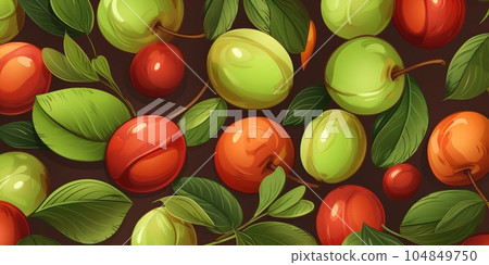 Fresh Organic Jujube Fruit Cartoon Horizontal Background Illustration. Healthy Vegetarian Diet. Ai Generated Drawning Background Illustration with Delicious Juicy Jujube Fruit. 104849750