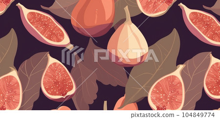 Fresh Organic Fig Fruit Cartoon Horizontal Background Illustration. Healthy Vegetarian Diet. Ai Generated Drawning Background Illustration with Delicious Juicy Fig Fruit. 104849774