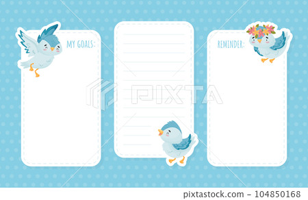 Empty Card with Cute Blue Bird with Wings and Beak Vector Template 104850168