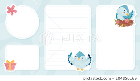Empty Card with Cute Blue Bird with Wings and Beak Vector Template Empty Card with Cute Blue Bird with Wings and Beak Vector Template 104850169