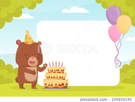 Happy Birthday Empty Card with Cute Bear Animal Vector Template Happy Birthday Empty Card with Cute Bear Animal Vector Template 104850195