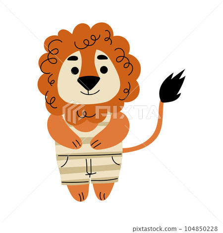 Funny Lion Character with Mane and Tail Standing Vector Illustration Funny Lion Character with Mane and Tail Standing Vector Illustration 104850228
