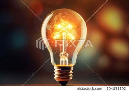 Glowing yellow light bulb. Bright light bulb illustrating the idea. Generative AI Glowing yellow light bulb. Bright light bulb illustrating the idea. Generative AI 104851102
