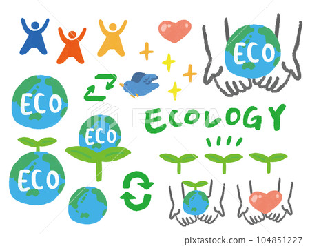 Hand-drawn style illustration back set about eco, ecology, nature and environmental protection 104851227