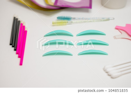 Set for lamination of eyelashes. Eyelash perm procedure.  104851835