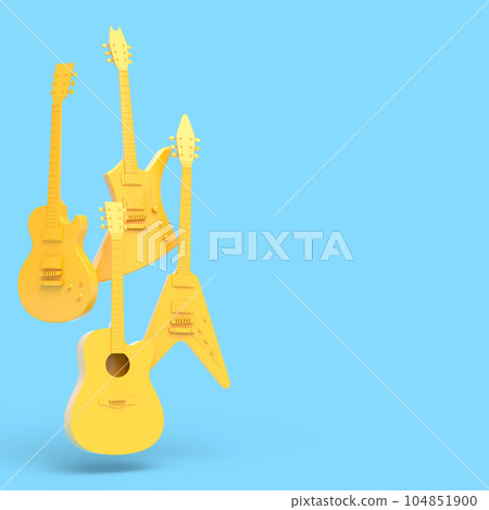 Set of electric acoustic guitars isolated on blue background. Set of electric acoustic guitars isolated on blue background. 104851900