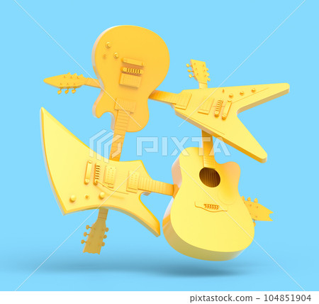 Set of electric acoustic guitars isolated on blue background. 104851904