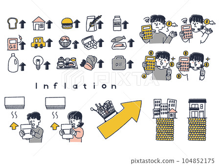 Illustration set related to inflation such as rising prices, soaring prices, soaring fuel prices 104852175