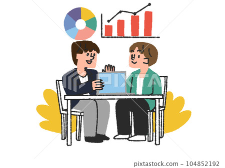 A businessman explaining to a man Illustrations of occupations related to money such as financial planners, accountants, and tax accountants A businessman explaining to a man Illustrations of occupations related to money such as financial planners, accountants, and tax accountants 104852192