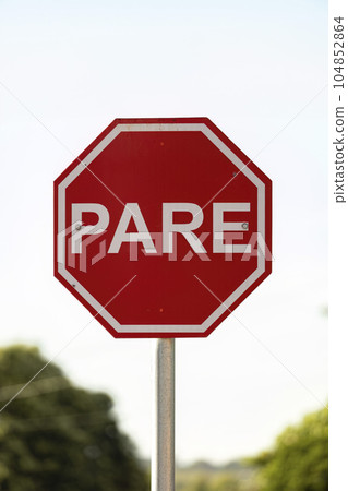 traffic stop sign in portuguese traffic stop sign in portuguese 104852864