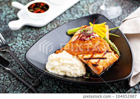 Asian inspired grilled salmon Asian inspired grilled salmon 104852987