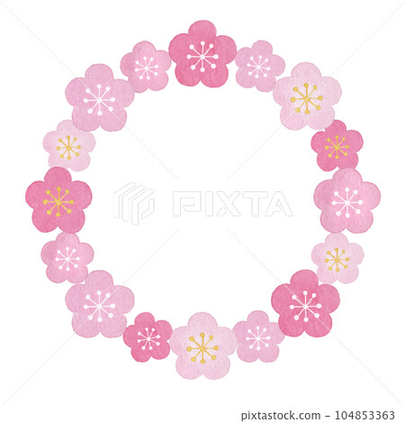 [Watercolor] Round frame material of plum blossoms 104853363