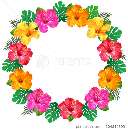 木槿和龜背竹花圈圓形框架 104854893