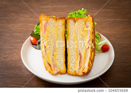 homemade sandwich ham cheese with salad 104855689