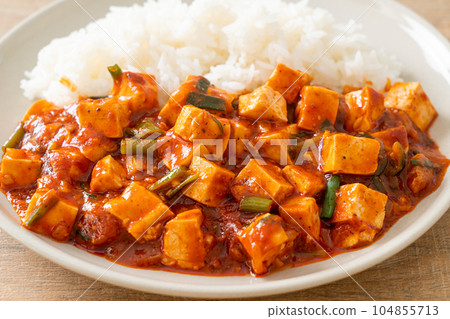 Mapo Tofu - The traditional Sichuan dish of silken tofu and ground beef, packed with mala flavor from chili oil and Sichuan peppercorns. 104855713