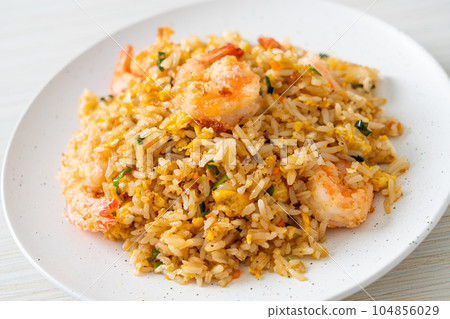 fried shrimps fried rice on plate fried shrimps fried rice on plate 104856029