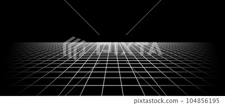 Fading wireframe grid. Vanishing checkered tile floor landscape. Disappearing horizontal chessboard plane in perspective. Black and white flat lattice surface background. Vector illustration Fading wireframe grid. Vanishing checkered tile floor landscape. Disappearing horizontal chessboard plane in perspective. Black and white flat lattice surface background. Vector illustration 104856195