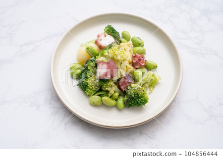 Octopus and Broccoli Basil Salad 104856444