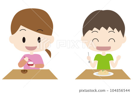 Children eating rice Children eating rice 104856544