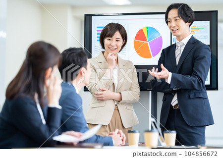 Business man and woman having a meeting in the office Business man and woman having a meeting in the office 104856672