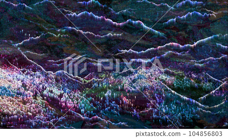 Fantastic mountain terrain with colorful gradients 104856803